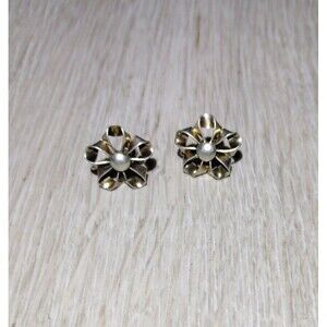 Vintage Sterling Silver Screw Back Floral Earrings